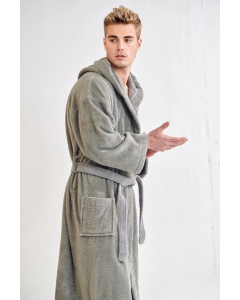 Men's Terry Silver Hooded Bathrobe (One Size)